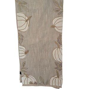 Tahari Home Beige Tan Metallic Pumpkin Fall Table Runner Country Farmhouse